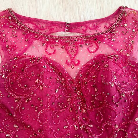 Hannah S 27093 Beaded Two Piece Prom Dress Sparkle Homecoming Skirt Set, Pink - Picture 7 of 11